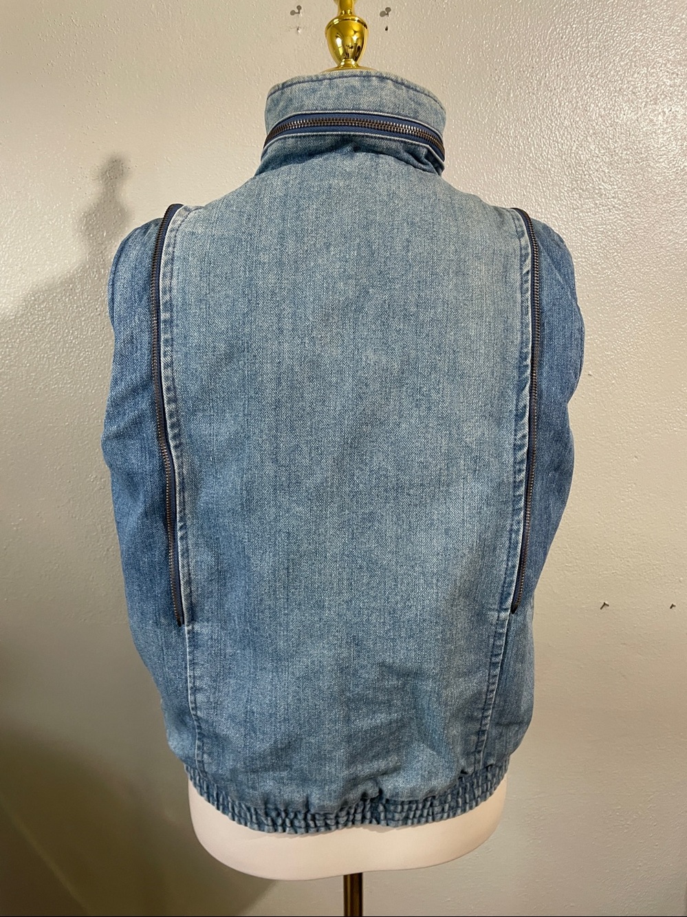 90s Convertible Denim Jacket Vest Zip Off Sleeves Hooded M Unisex Sasson VTG - Picture 4 of 12